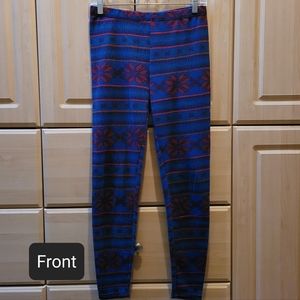 Snowflake Warm Leggings Stretchy Thick Soft Winter Blue Red Sz Small